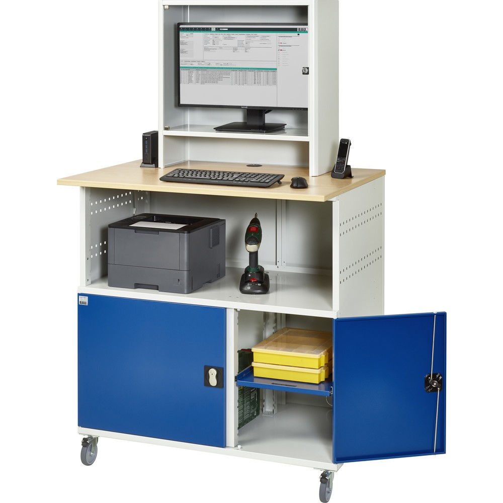 Produktabbildung Nr. 4: RAU computertafel, h x b x d 1.860 x 1.100 x 800 mm, werkblad met beukendecor, met 2 openslaande deuren, contactdooslijst en monitorbehuizing