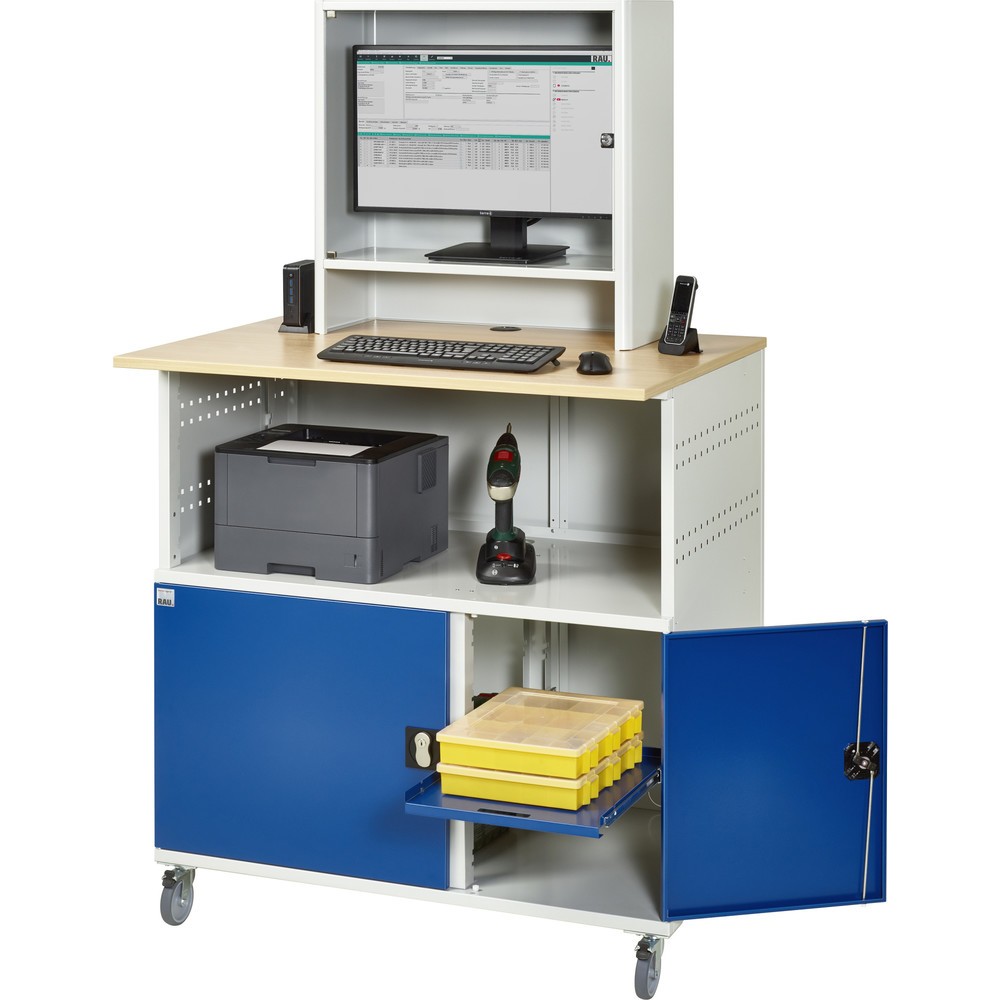 Produktabbildung Nr. 5: RAU computertafel, h x b x d 1.860 x 1.100 x 800 mm, werkblad met beukendecor, met 2 openslaande deuren, contactdooslijst en monitorbehuizing