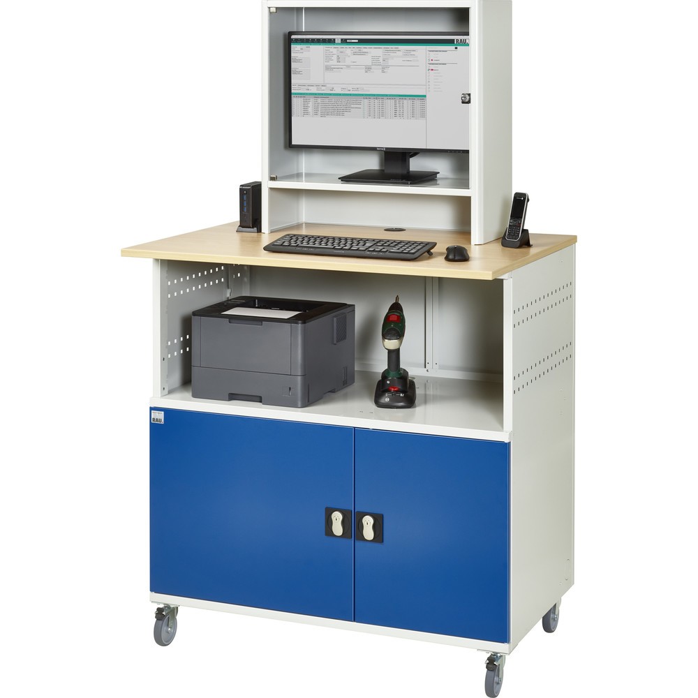 Produktabbildung Nr. 6: RAU computertafel, h x b x d 1.860 x 1.100 x 800 mm, werkblad met beukendecor, met 2 openslaande deuren, contactdooslijst en monitorbehuizing