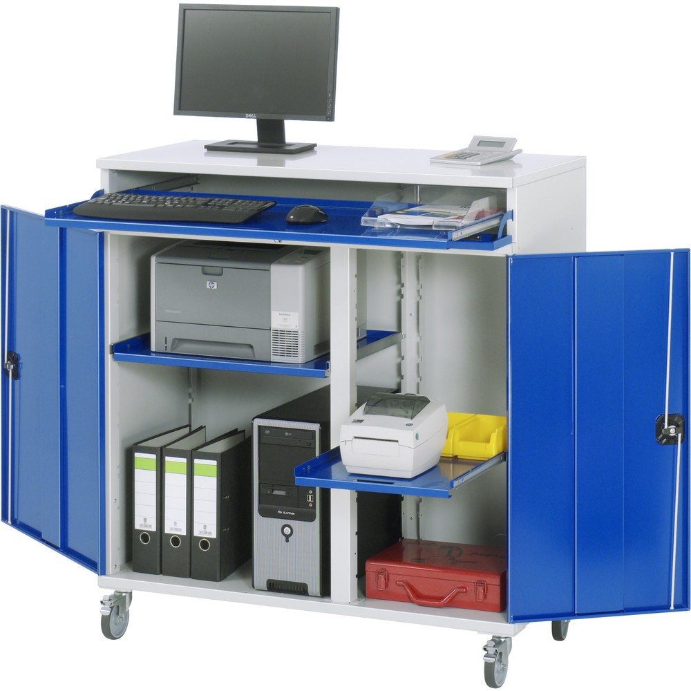 Produktabbildung Nr. 1: RAU computerkast, h x b x d 1.185 x 1.100 x 520 mm, met 2 openslaande deuren, uitschuifblad voor het toetsenbord en wielset