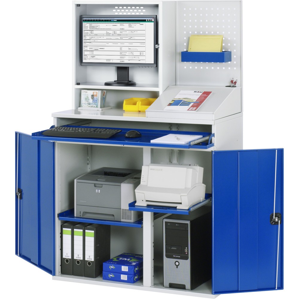 Produktabbildung Nr. 1: RAU computerkast, h x b x d 1.770 x 1.100 x 520 mm, met 2 openslaande deuren, uitschuifblad voor het toetsenbord en monitorbehuizing