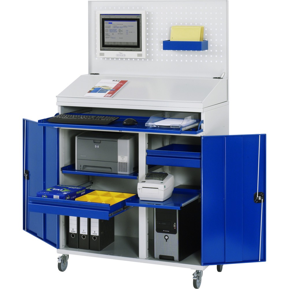 Produktabbildung Nr. 1: RAU computerkast, h x b x d 1.895 x 1.100 x 520 mm, met 2 openslaande deuren, uitschuifblad voor het toetsenbord, 1 lade en wielset