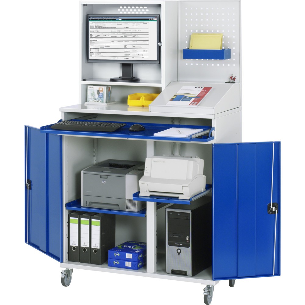 Produktabbildung Nr. 1: RAU computerkast, h x b x d 1.895 x 1.100 x 520 mm, met 2 openslaande deuren, uitschuifblad voor het toetsenbord en monitorbehuizing