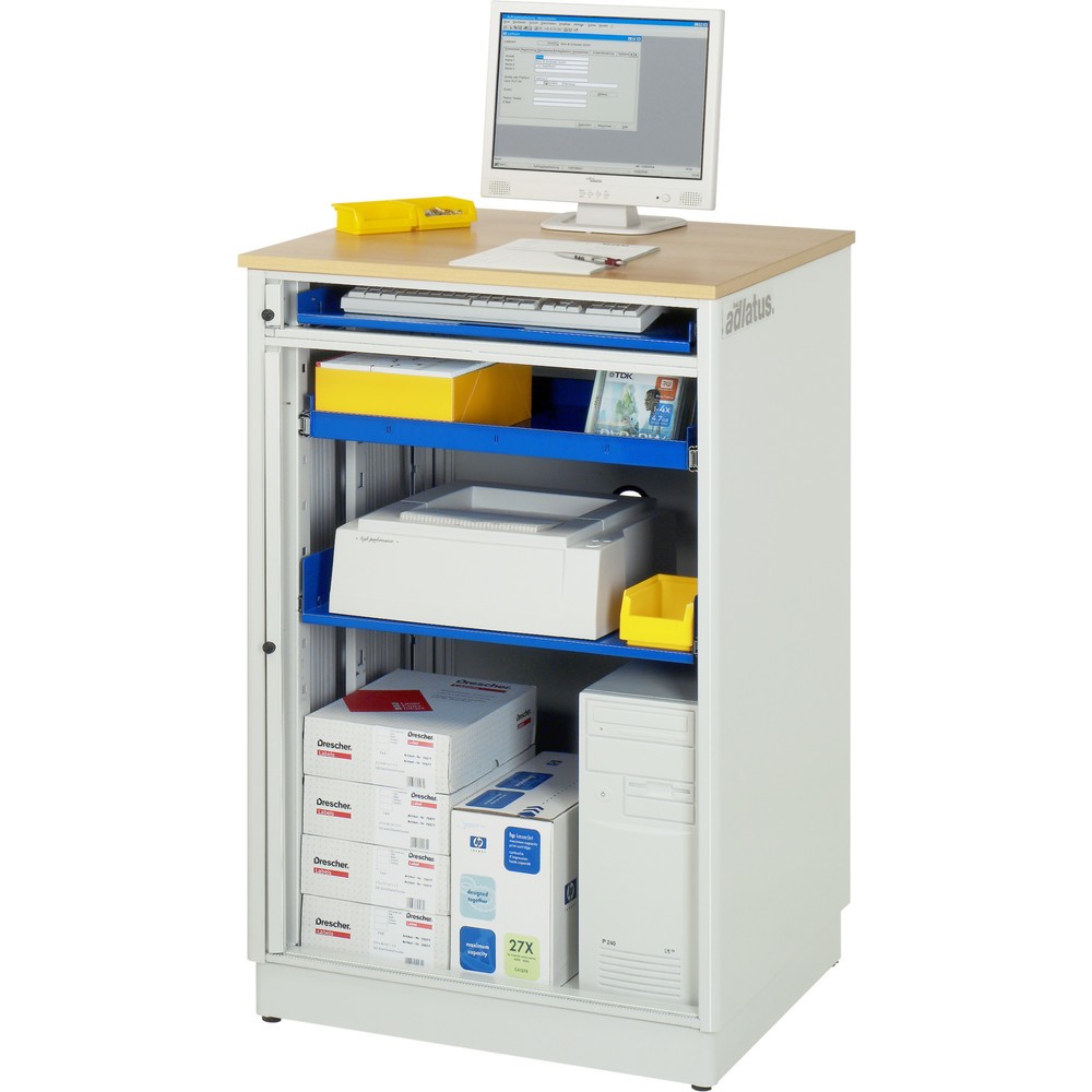 Produktabbildung Nr. 2: RAU computerstations, h x b x d 1.100 x 720 x 660 mm, werkblad met beukendecor, met rolluik, contactdooslijst
