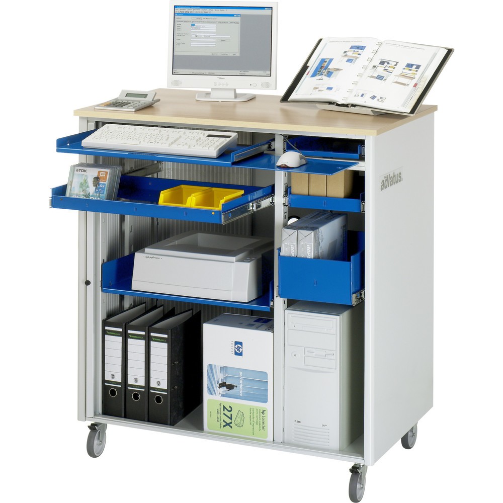 Produktabbildung Nr. 1: RAU computerstations, h x b x d 1.100 x 1.030 x 660 mm, werkblad met beukendecor, met rolluik, contactdooslijst, lade