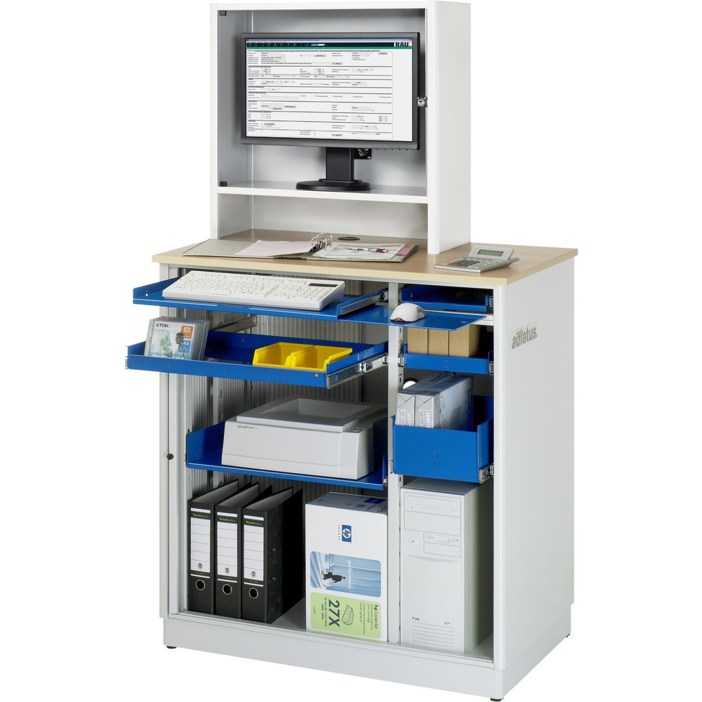 Produktabbildung Nr. 1: RAU computerstations, h x b x d 1.810 x 1.030 x 660 mm, werkblad met beukendecor, met rolluik, contactdooslijst, lade en monitorbehuizing