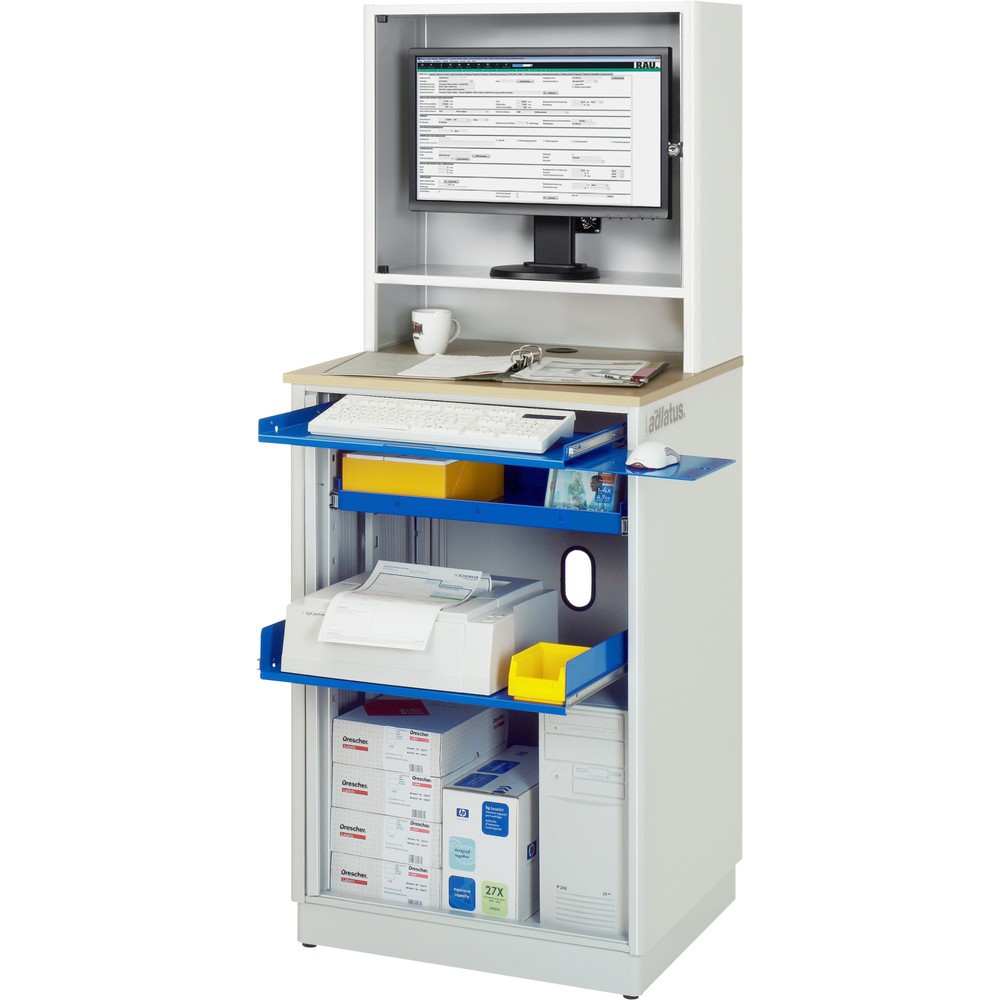 Produktabbildung Nr. 1: RAU computerstations, h x b x d 1.810 x 720 x 660 mm, werkblad met beukendecor, met rolluik, contactdooslijst