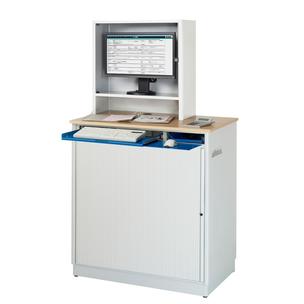 Produktabbildung Nr. 2: RAU computerstations, h x b x d 1.810 x 1.030 x 660 mm, werkblad met beukendecor, met rolluik, contactdooslijst, lade en monitorbehuizing