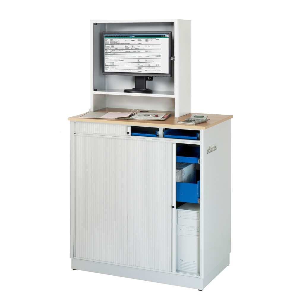 Produktabbildung Nr. 3: RAU computerstations, h x b x d 1.810 x 1.030 x 660 mm, werkblad met beukendecor, met rolluik, contactdooslijst, lade en monitorbehuizing