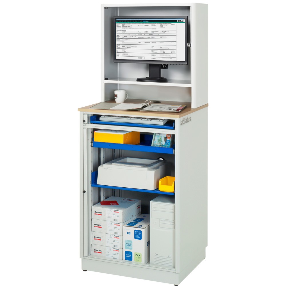 Produktabbildung Nr. 5: RAU computerstations, h x b x d 1.810 x 720 x 660 mm, werkblad met beukendecor, met rolluik, contactdooslijst