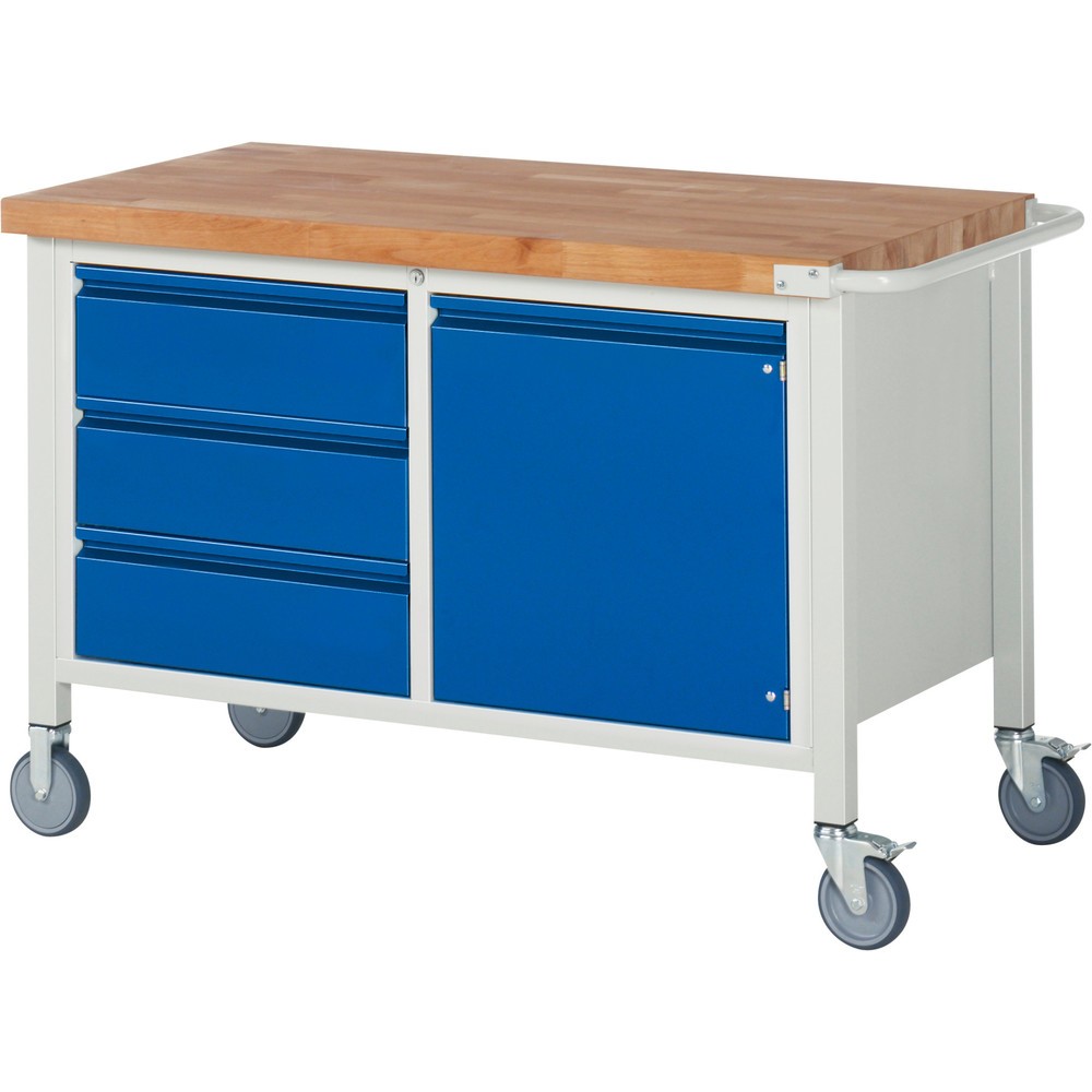 Produktabbildung Nr. 1: RAU Établi mobile série 8000, 1 caisson double, 1 tablette, 1 porte battante, HxlxP 880 x 1 250 x 700 mm, 3 tiroirs 3 x 180 mm