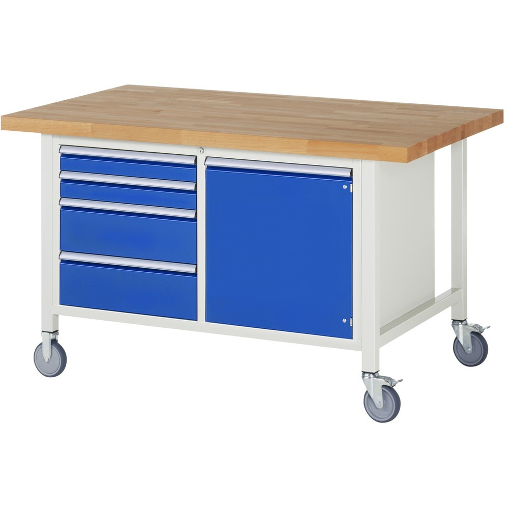 Produktabbildung Nr. 1: RAU Établi mobile série 8000, 1 caisson double, 1 tablette, 1 porte battante, HxlxP 880 x 1 500 x 900 mm, 4 tiroirs extractibles à 100 %