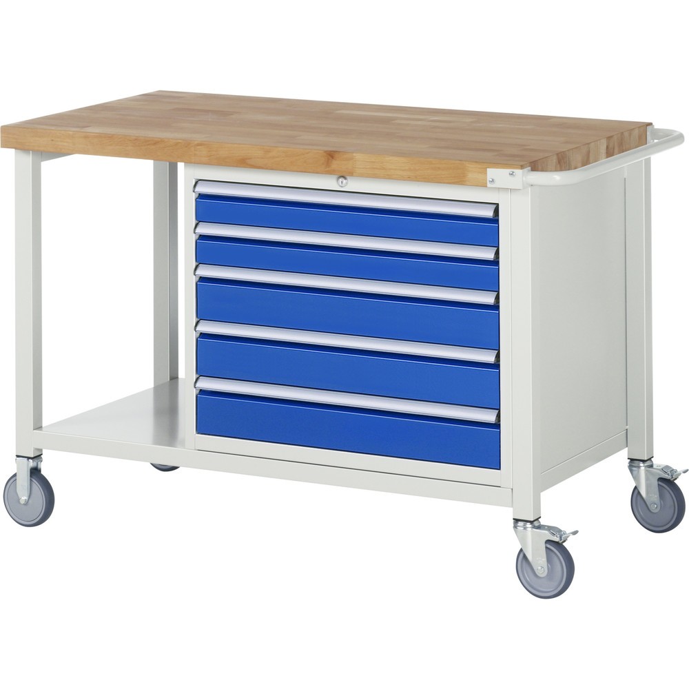 Produktabbildung Nr. 1: RAU Établi mobile série 8000, 1 tablette, HxlxP 880-1 080 x 1 250 x 700 mm, 5 tiroirs extractibles à 90 %, capacité de charge des tiroirs 75 kg