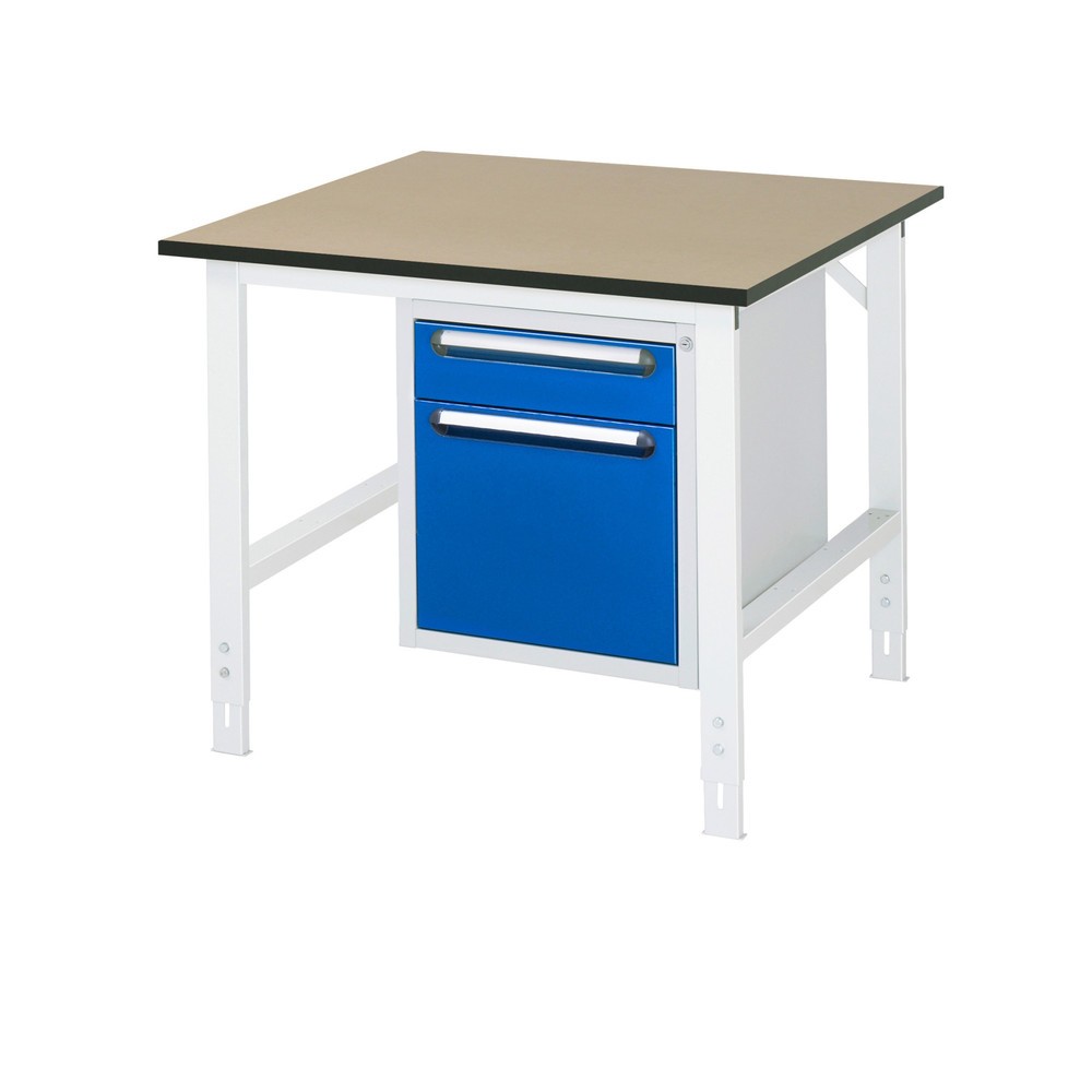 Illustration du produit: RAU Établi réglable en hauteur série TOM, HxlxP 760-1 080 x 1 000 x 1 000 mm, 2 tiroirs, Plan de travail en MDF