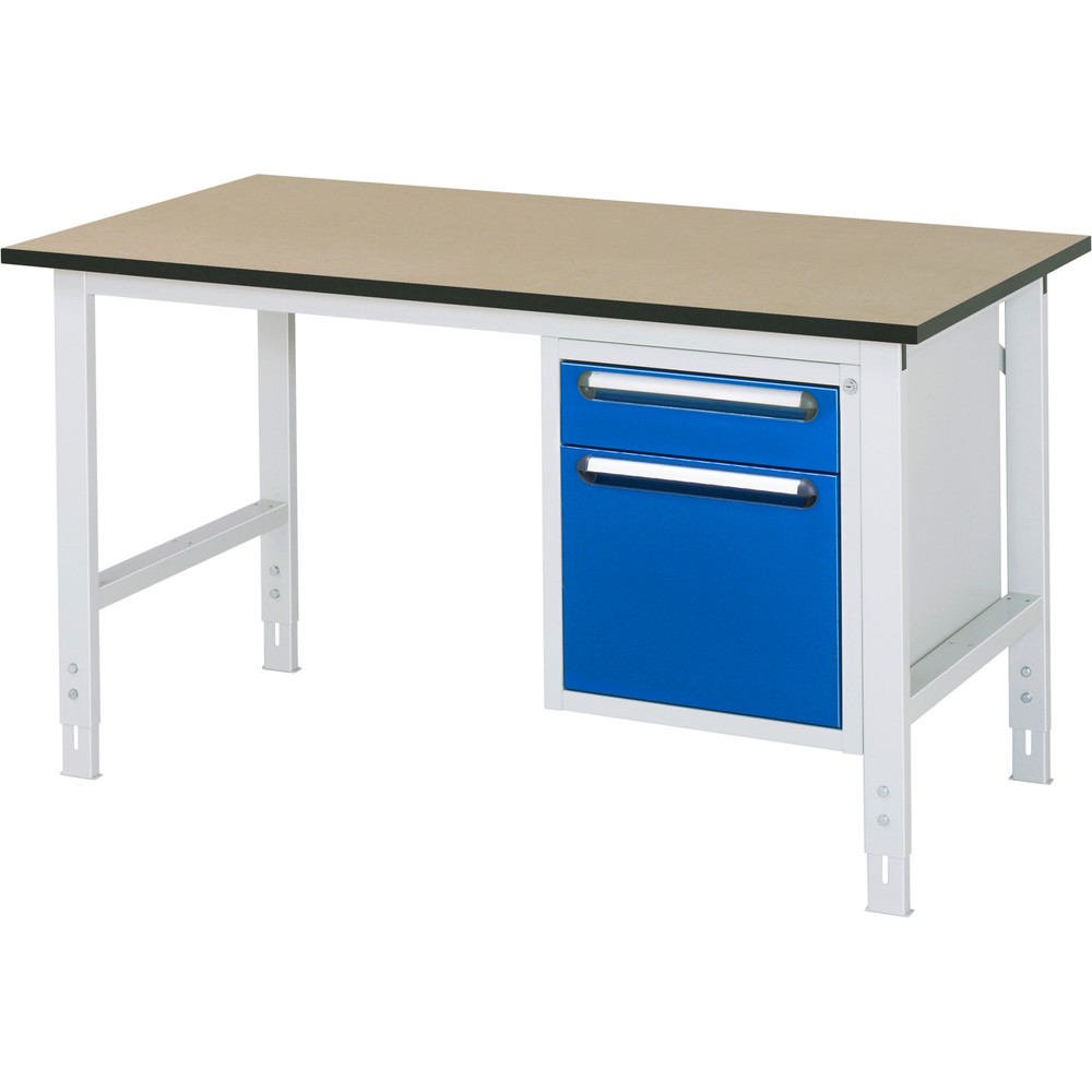 Illustration du produit: RAU Table de travail réglable en hauteur Série TOM, HxlxP 760-1 080 x 1 500 x 800 mm, 2 tiroirs, plan de travail en MDF
