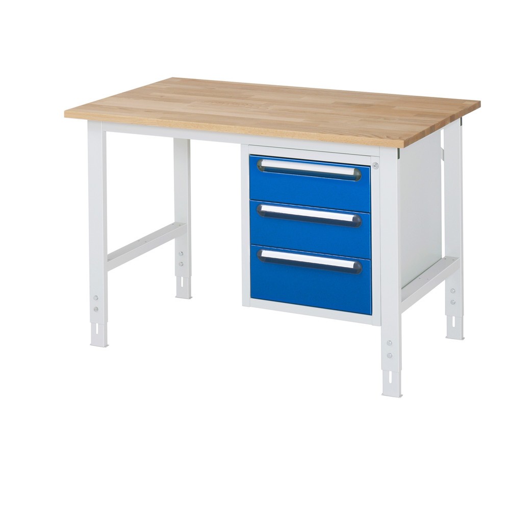 Produktabbildung Nr. 1: RAU Établi réglable en hauteur série TOM, HxlxP 760-1 080 x 1 250 x 800 mm, 3 tiroirs, Plan de travail en hêtre massif