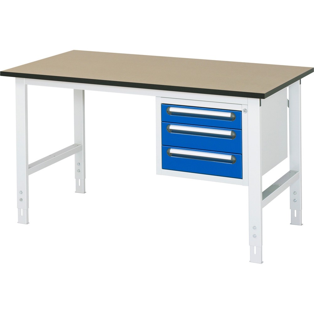 Illustration du produit: RAU Table de travail réglable en hauteur Série TOM, HxlxP 760-1 080 x 1 500 x 800 mm, 3 tiroirs, plan de travail en MDF