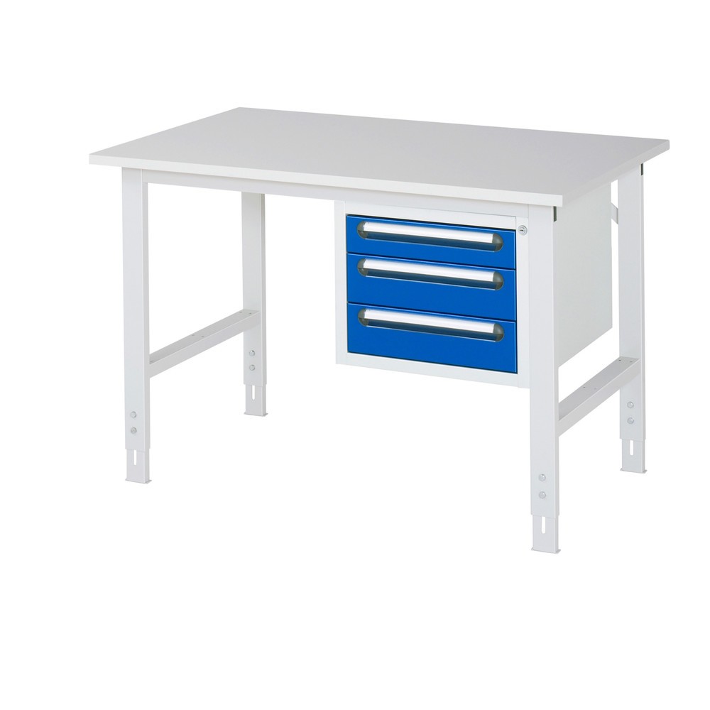 Illustration du produit: RAU Table de travail réglable en hauteur Série TOM, HxlxP 760-1 080 x 1 250 x 800 mm, 3 tiroirs, plan de travail avec revêtement en mélamine