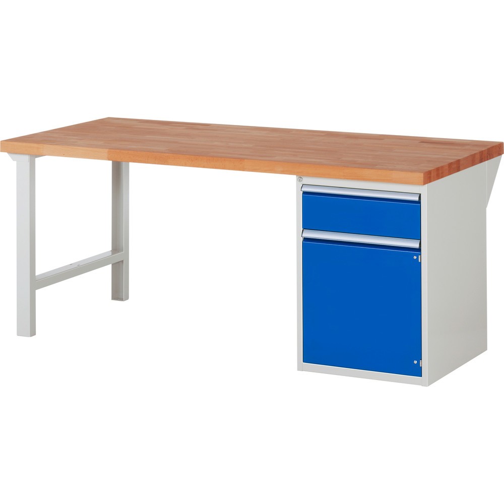 Illustration du produit: RAU Établi série 7000, 1 caisson, HxlxP 840 x 2 000 x 900 mm, 1 tiroir extractible à 100 %, 1 porte battante, 1 tablette