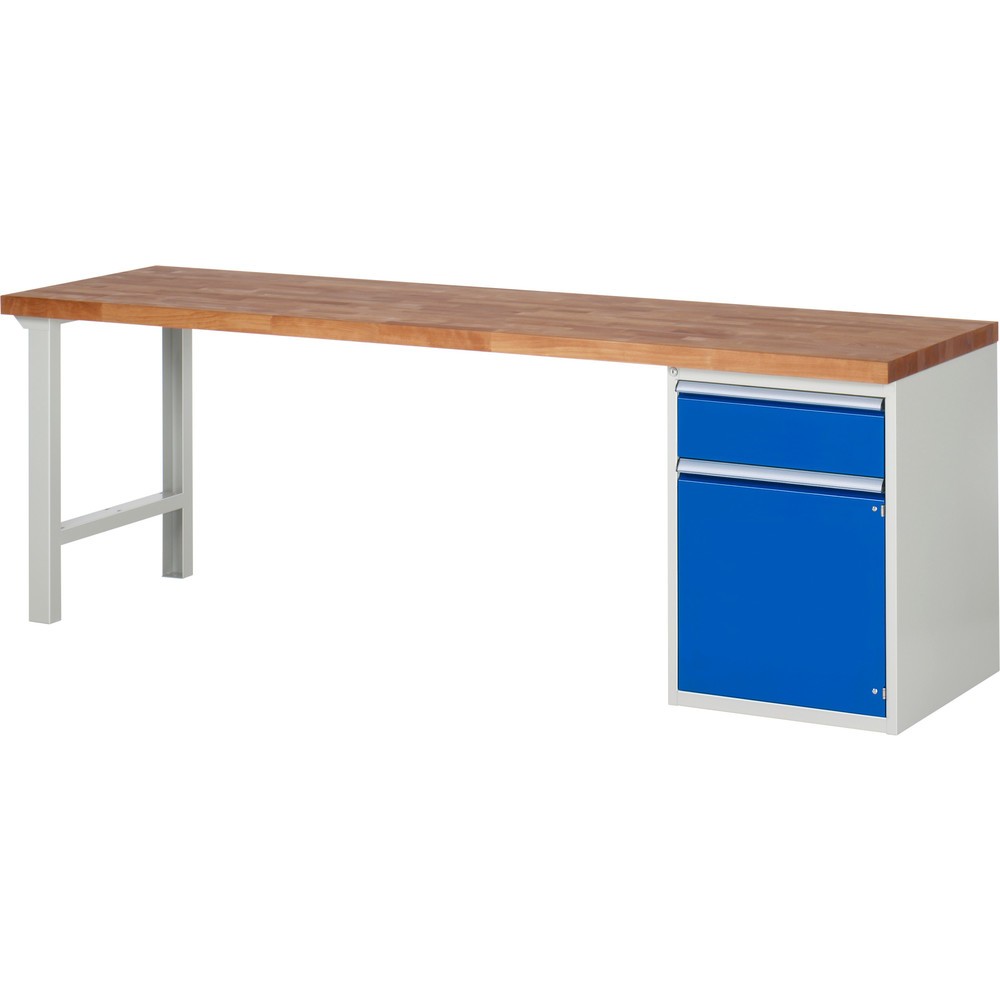 N° de l'image du produit 1 : RAU Établi série 7000, 1 caisson, HxlxP 890 x 2 500 x 700 mm, 1 tiroir extractible à 100 %, 1 porte battante, 1 tablette