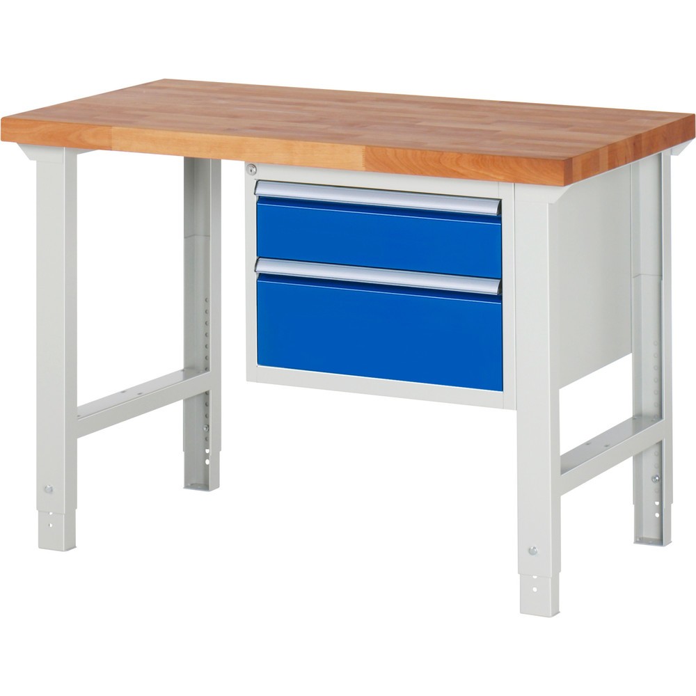 Produktabbildung Nr. 1: RAU Établi série 7000, 1 caisson, HxlxP 790-1 140 x 1 250 x 700 mm, 2 tiroirs extractibles à 90 % 1 x 150, 1 x 210 mm