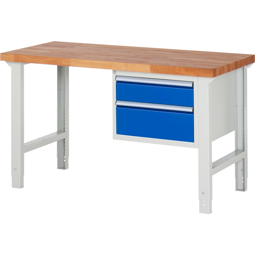 N° de l'image du produit 1 : RAU Établi série 7000, 1 caisson, HxlxP 790-1 140 x 1 500 x 700 mm, 2 tiroirs extractibles à 90 % 1 x 150, 1 x 210 mm