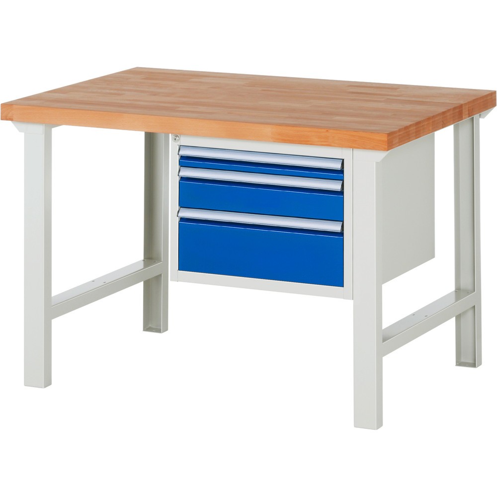Produktabbildung Nr. 1: RAU Établi série 7000, 1 caisson, HxlxP 840 x 1 250 x 900 mm, 3 tiroirs extractibles à 90% 1 x 60, 1 x 120, 1 x 180 mm, capacité de charge des tiroirs 100 kg