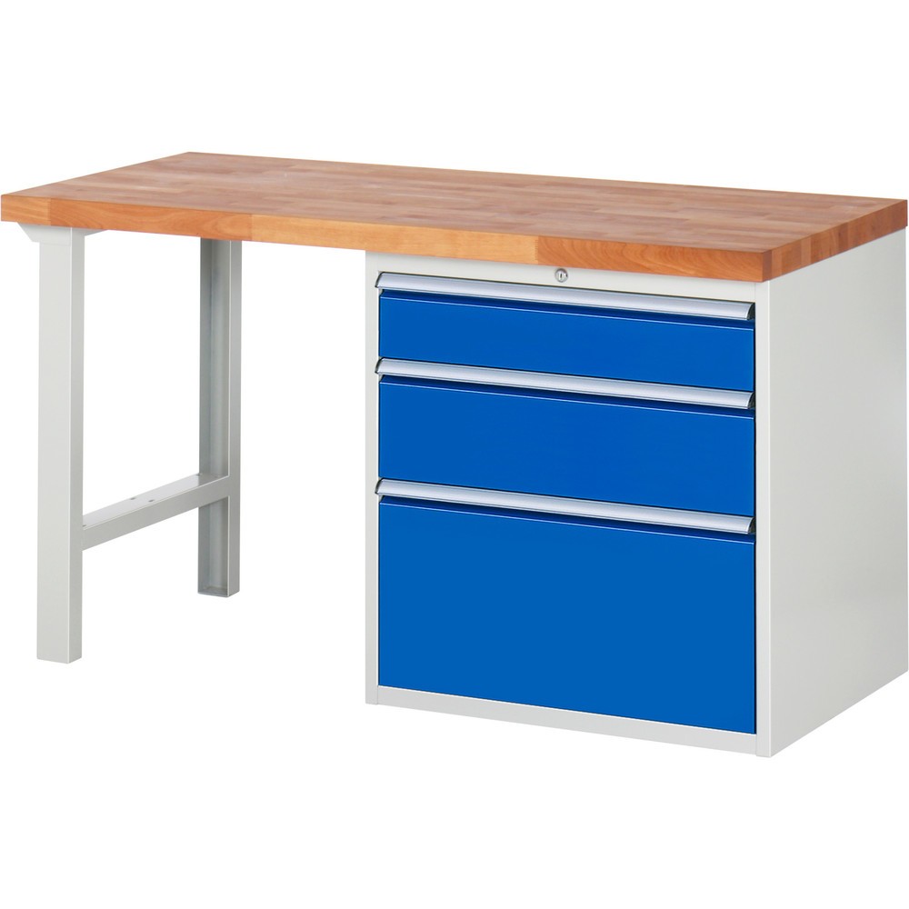 N° de l'image du produit 1 : RAU Établi série 7000, 1 caisson, HxlxP 890 x 1 500 x 700 mm, 3 tiroirs extractibles à 90% 1 x 150, 1 x 210, 1 x 360 mm, capacité de charge des tiroirs 100 kg