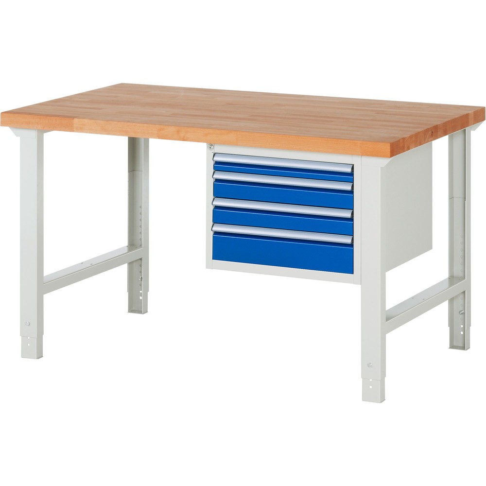 Produktabbildung Nr. 1: RAU Établi série 7000, 1 caisson, HxlxP 790-1 140 x 1 500 x 900 mm, 4 tiroirs extractibles à 90 % 1 x 60, 2 x 90, 1 x 120 mm