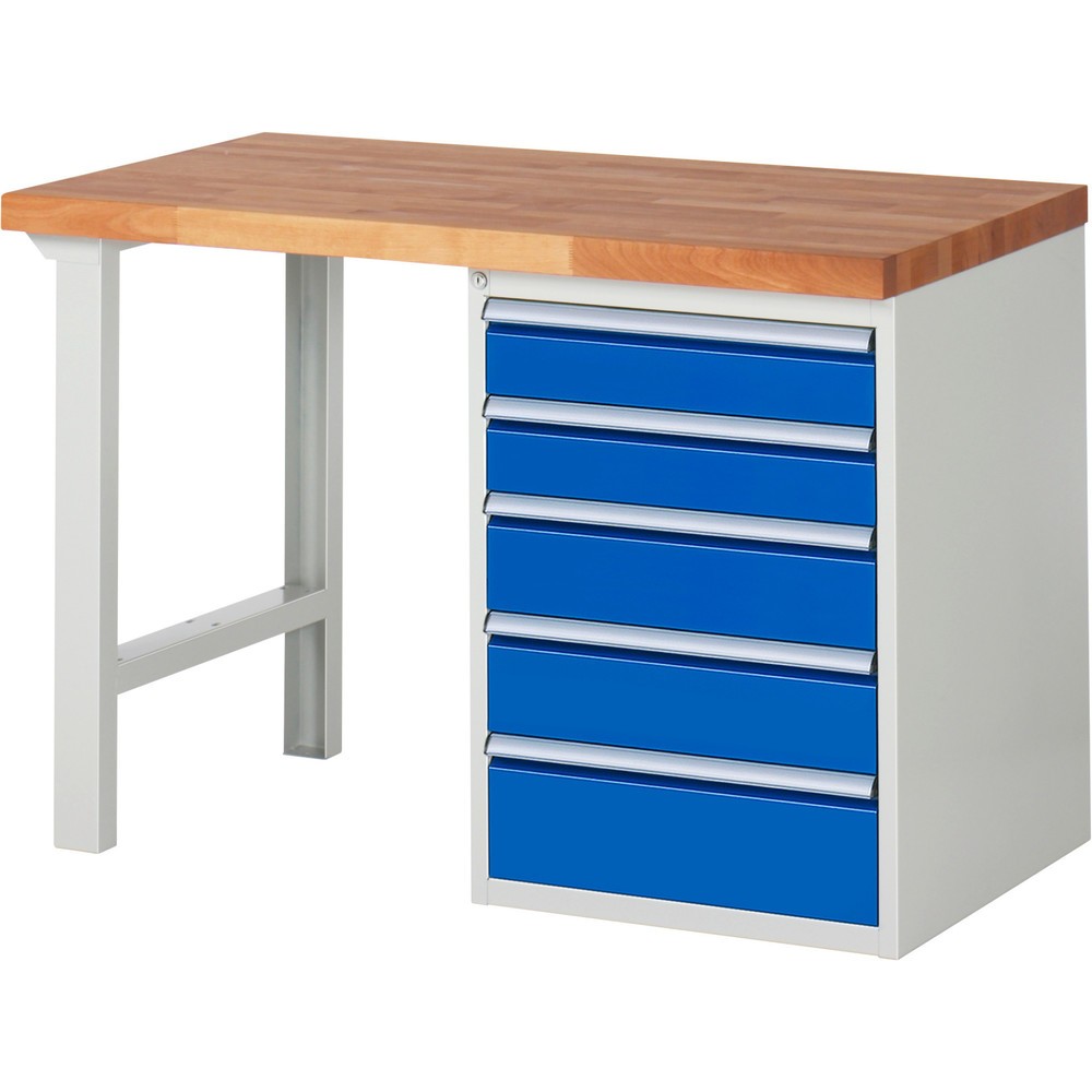 Produktabbildung Nr. 1: RAU Établi série 7000, 1 caisson, HxlxP 890 x 1 250 x 700 mm, 5 tiroirs extractibles à 90% 2 x 120, 2 x 150, 1 x 180 mm, capacité de charge des tiroirs 100 kg