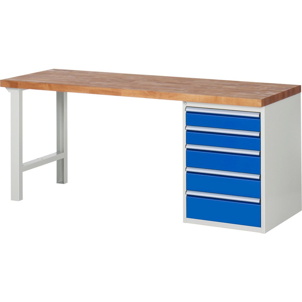 Produktabbildung Nr. 1: RAU Établi série 7000, 1 caisson, HxlxP 890 x 2 000 x 700 mm, 5 tiroirs extractibles à 90% 2 x 120, 2 x 150, 1 x 180 mm, capacité de charge des tiroirs 100 kg