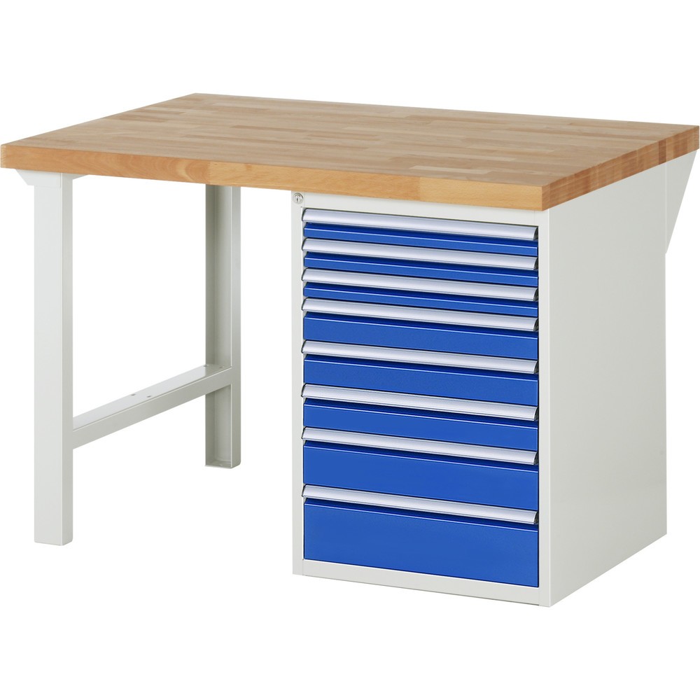 Illustration du produit: RAU Établi série 7000, 1 caisson, HxlxP 840 x 1 250 x 900 mm, 8 tiroirs extractibles à 100%, capacité de charge des tiroirs 100 kg