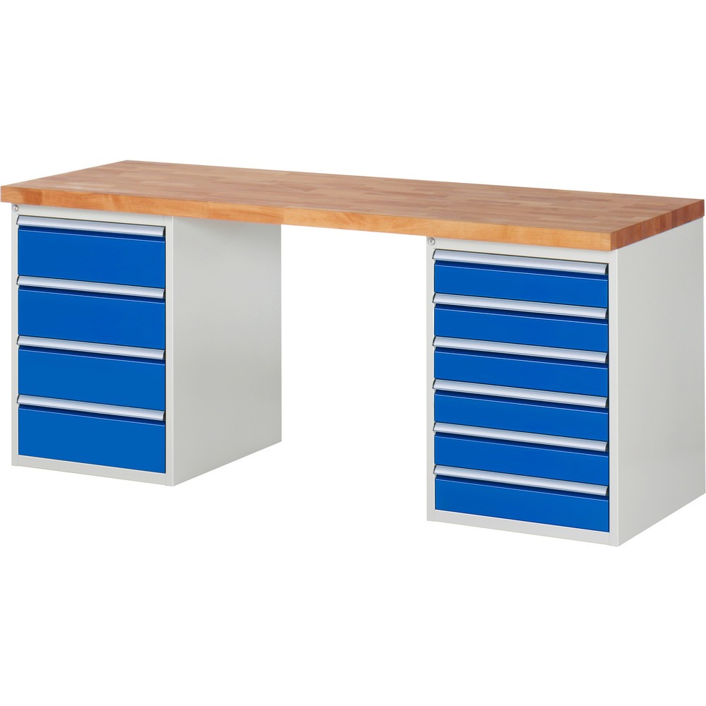 N° de l'image du produit 1 : RAU Établi série 7000, 2 caissons, HxlxP 890 x 2 000 x 700 mm, 10 tiroirs 6 x 120 mm, 4 x 180 mm