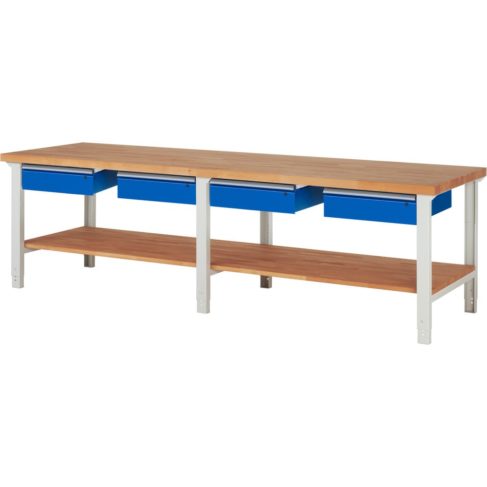 Produktabbildung Nr. 1: RAU Établi série 7000, 1 tablette en hêtre massif, HxlxP 790-1 140 x 3 000 x 900 mm, 4 tiroirs 4 x 150 mm