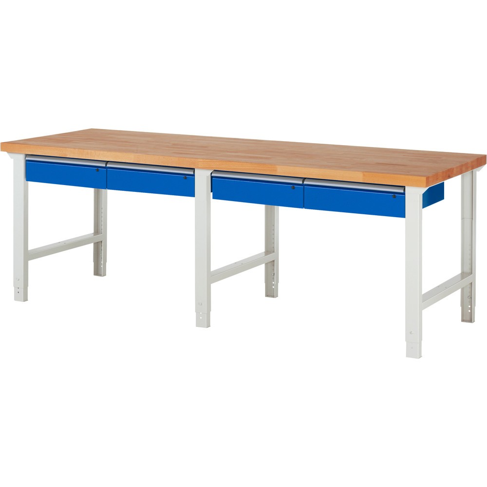 N° de l'image du produit 1 : RAU Établi série 7000, HxlxP 790-1 140 x 2 500 x 900 mm, 4 tiroirs 4 x 150 mm