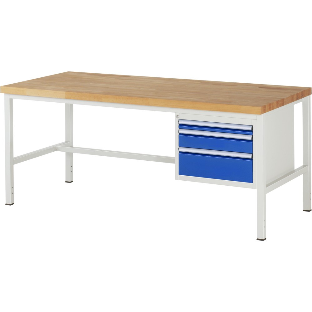 Produktabbildung Nr. 1: RAU Établi série 8000, HxlxP 840-1 040 x 2 000 x 900 mm, 3 tiroirs extractibles à 90 % 1 x 60, 1 x 120, 1 x 180 mm, capacité de charge des tiroirs 100 kg
