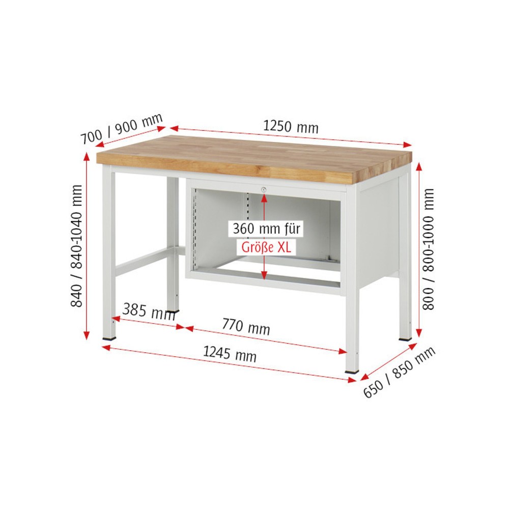 Produktabbildung Nr. 3: RAU Établi série 8000, HxlxP 840 x 1 250 x 700 mm, 3 tiroirs extractibles à 100 % 1 x 60, 1 x 120, 1 x 180 mm, capacité de charge des tiroirs 75 kg