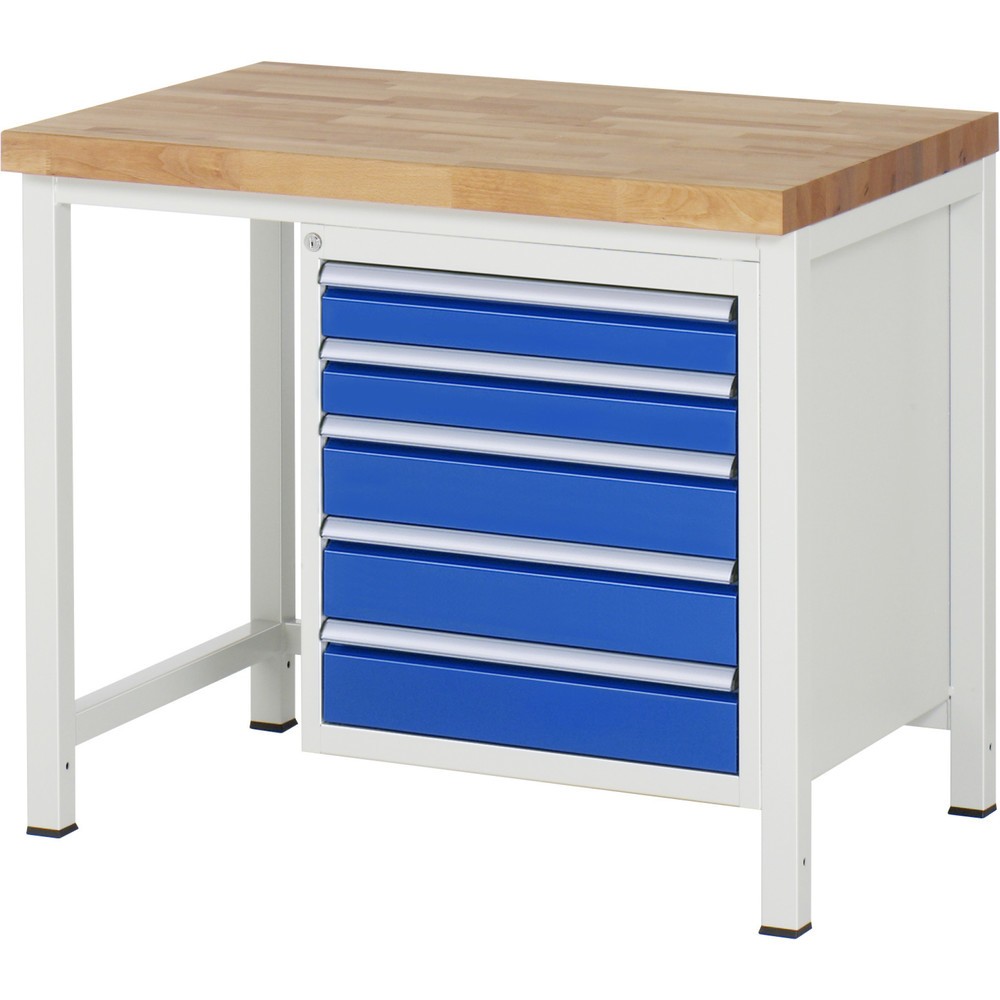 Produktabbildung Nr. 1: RAU Établi série 8000, HxlxP 840-1 040 x 1 000 x 700 mm, 5 tiroirs extractibles à 100 % 2 x 90, 3 x 120 mm, capacité de charge des tiroirs 100 kg