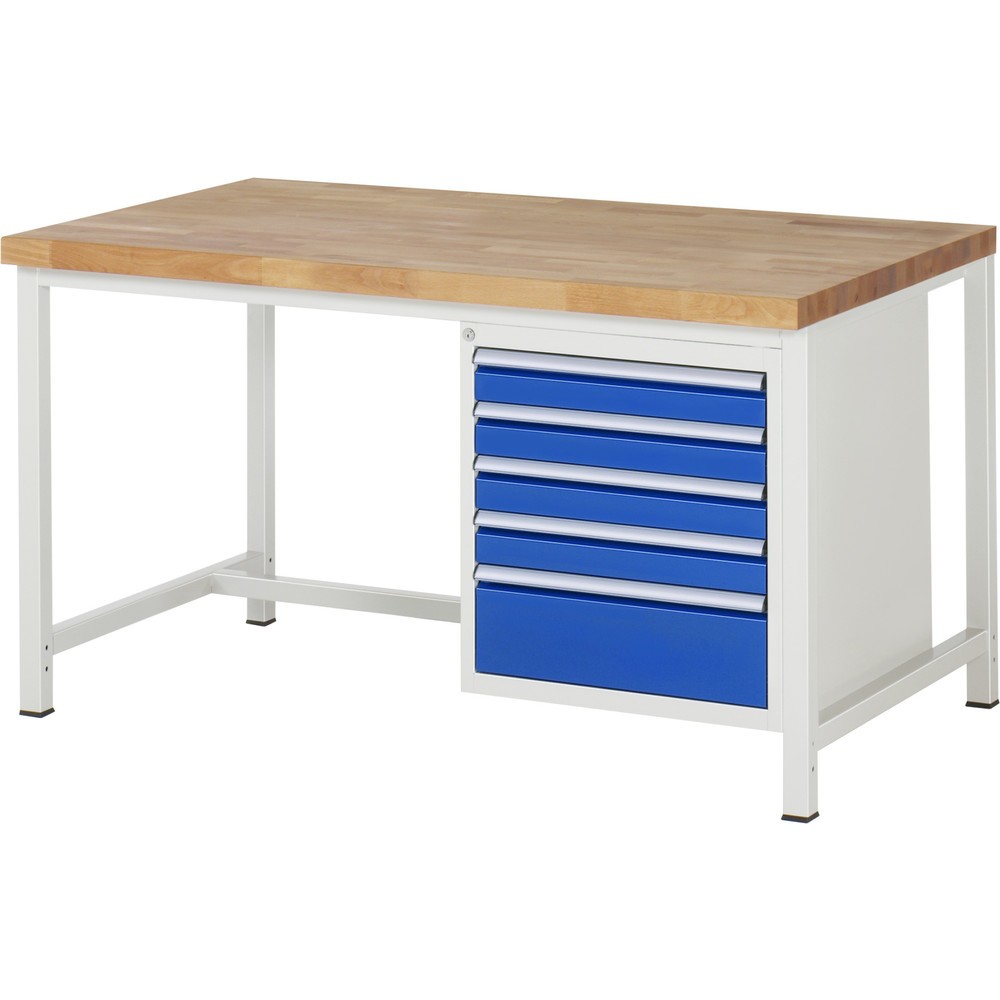 Illustration du produit: RAU Établi série 8000, HxlxP 840 x 1 500 x 900 mm, 5 tiroirs extractibles à 100 % 4 x 90, 1 x 180 mm, capacité de charge des tiroirs 100 kg