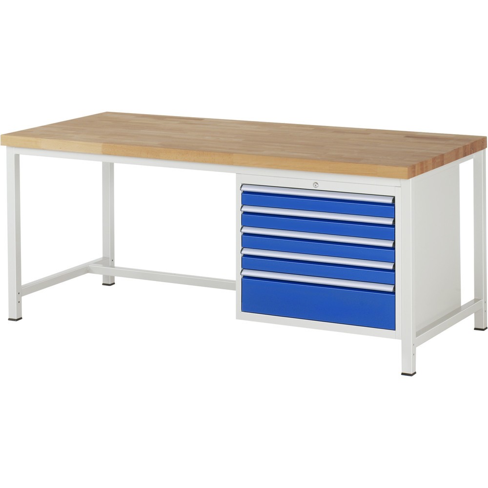 Produktabbildung Nr. 1: Établi RAU série 8000, HxlxP 840-1 040 x 2 000 x 900 mm, 5 tiroirs 100 % télescopiques 4 x 90, 1 x 180 mm, capacité de charge des tiroirs 75 kg