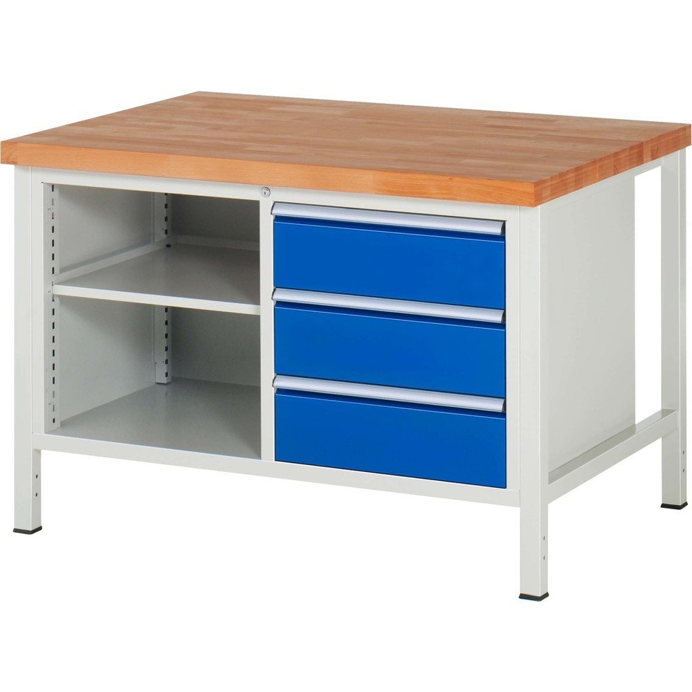 Illustration du produit: RAU Établi série 8000, 1 double caisson, HxlxP 840-1 040 x 1 250 x 900 mm, 3 tiroirs