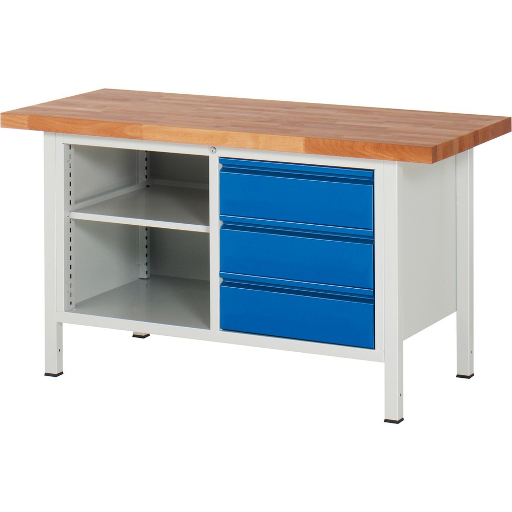Produktabbildung Nr. 1: RAU Établi mobile série 8000, 1 caisson double, 1 tablette, HxlxP 840-1 040 x 1 500 x 700 mm, 3 tiroirs extractibles à 90 %