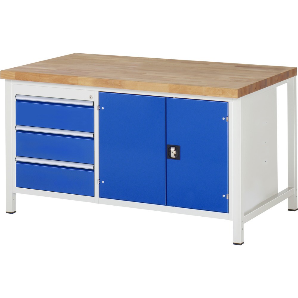 Produktabbildung Nr. 1: RAU Établi série 8000, 1 caisson double, 1 tablette, 1 porte battante double, HxlxP 840 x 1 500 x 900 mm, 3 tiroirs extractibles à 90 %