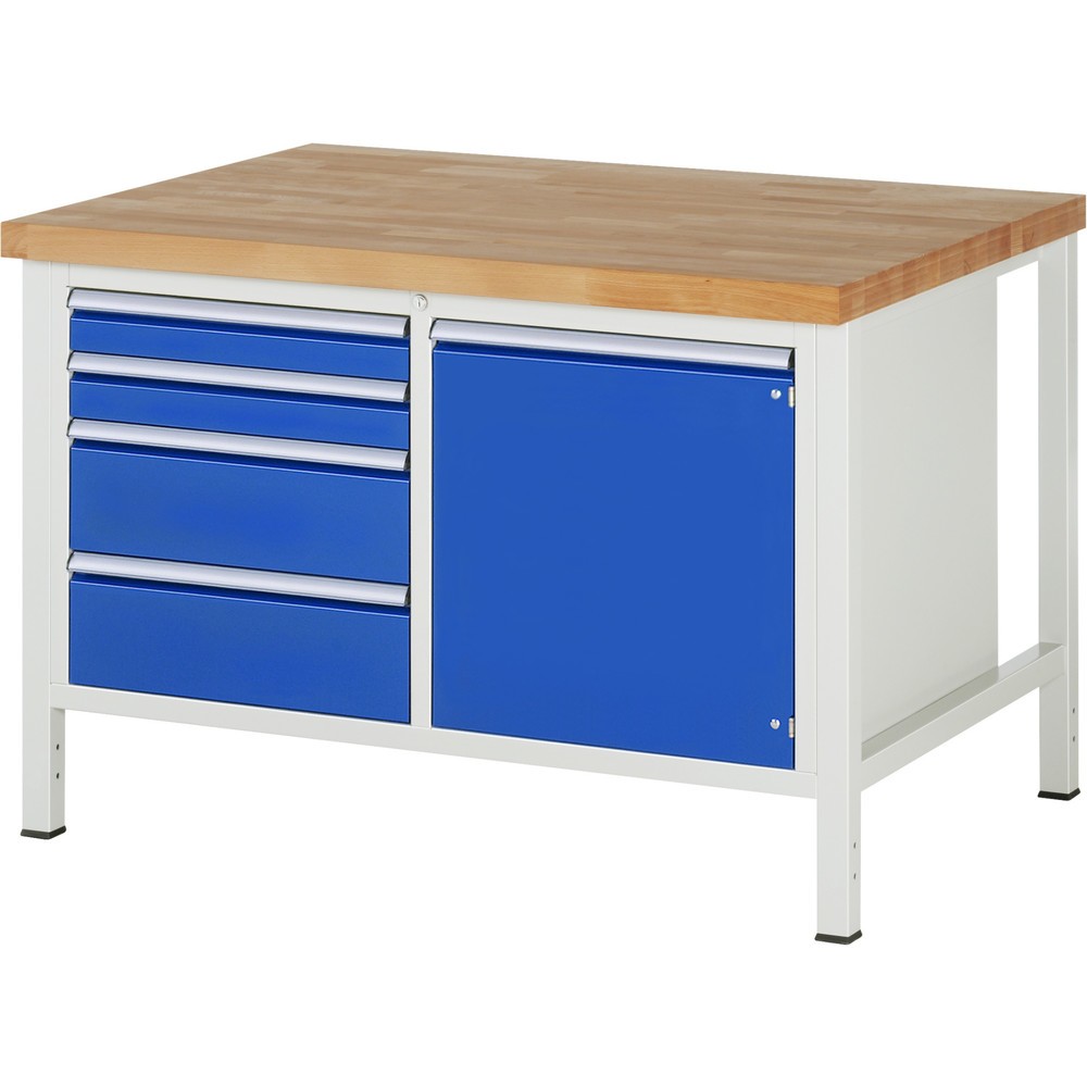 Illustration du produit: RAU Établi série 8000, 1 double caisson, 1 porte battante, HxlxP 840 x 1 250 x 900 mm, 4 tiroirs