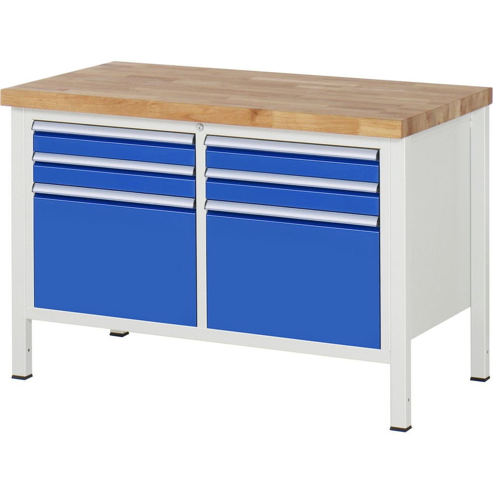 Produktabbildung Nr. 1: RAU Établi série 8000, 1 caisson double, HxlxP 840-1 040 x 1 250 x 700 mm, 6 tiroirs extractibles à 90 % 4 x 90, 2 x 360 mm, capacité de charge des tiroirs 100 kg