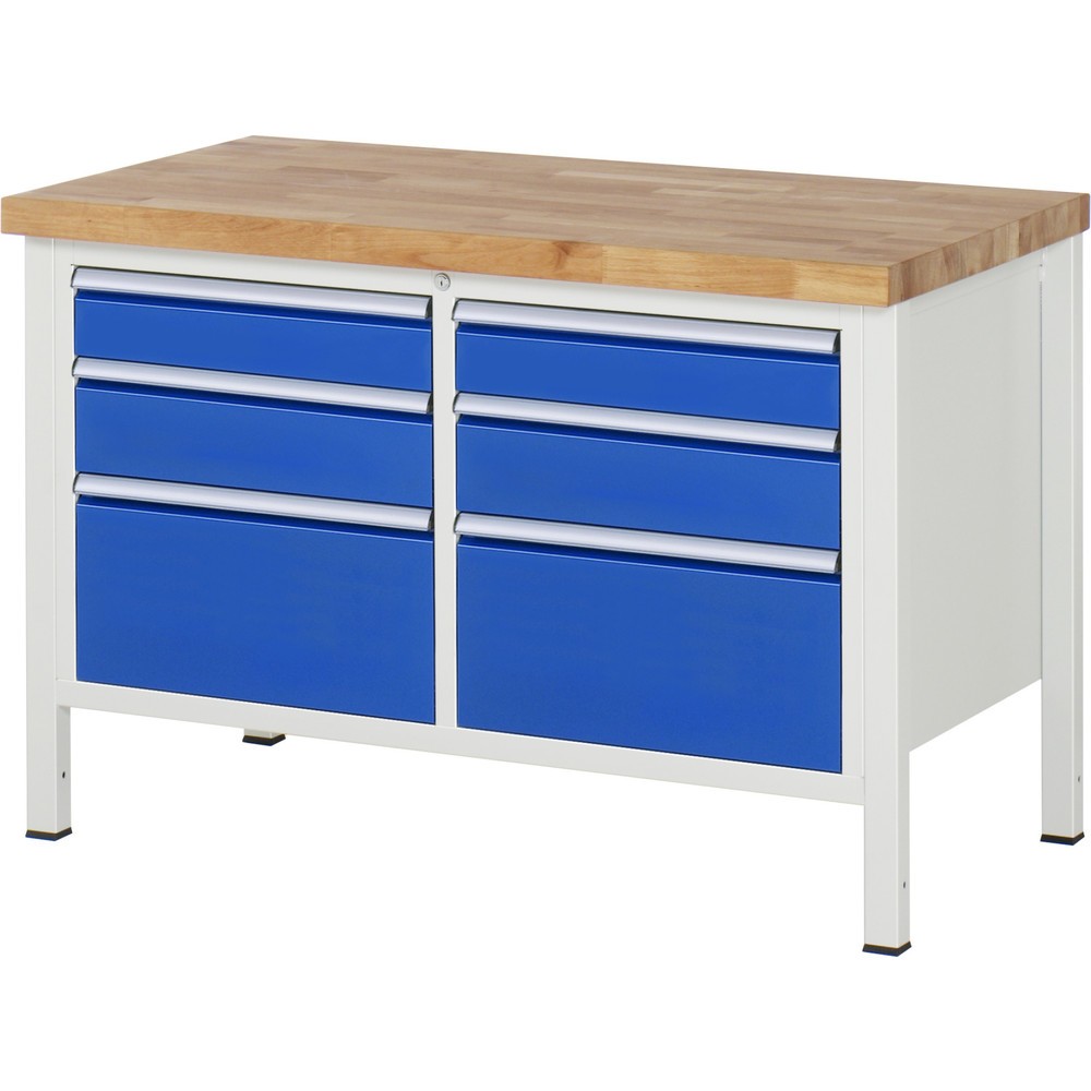 Produktabbildung Nr. 1: RAU Établi série 8000, 1 double caisson, HxlxP 840-1 040 x 1 250 x 700 mm, 6 tiroirs extractibles à 90 % 2 x 120, 2 x 150, 2 x 270 mm, capacité de charge des tiroirs 100 kg