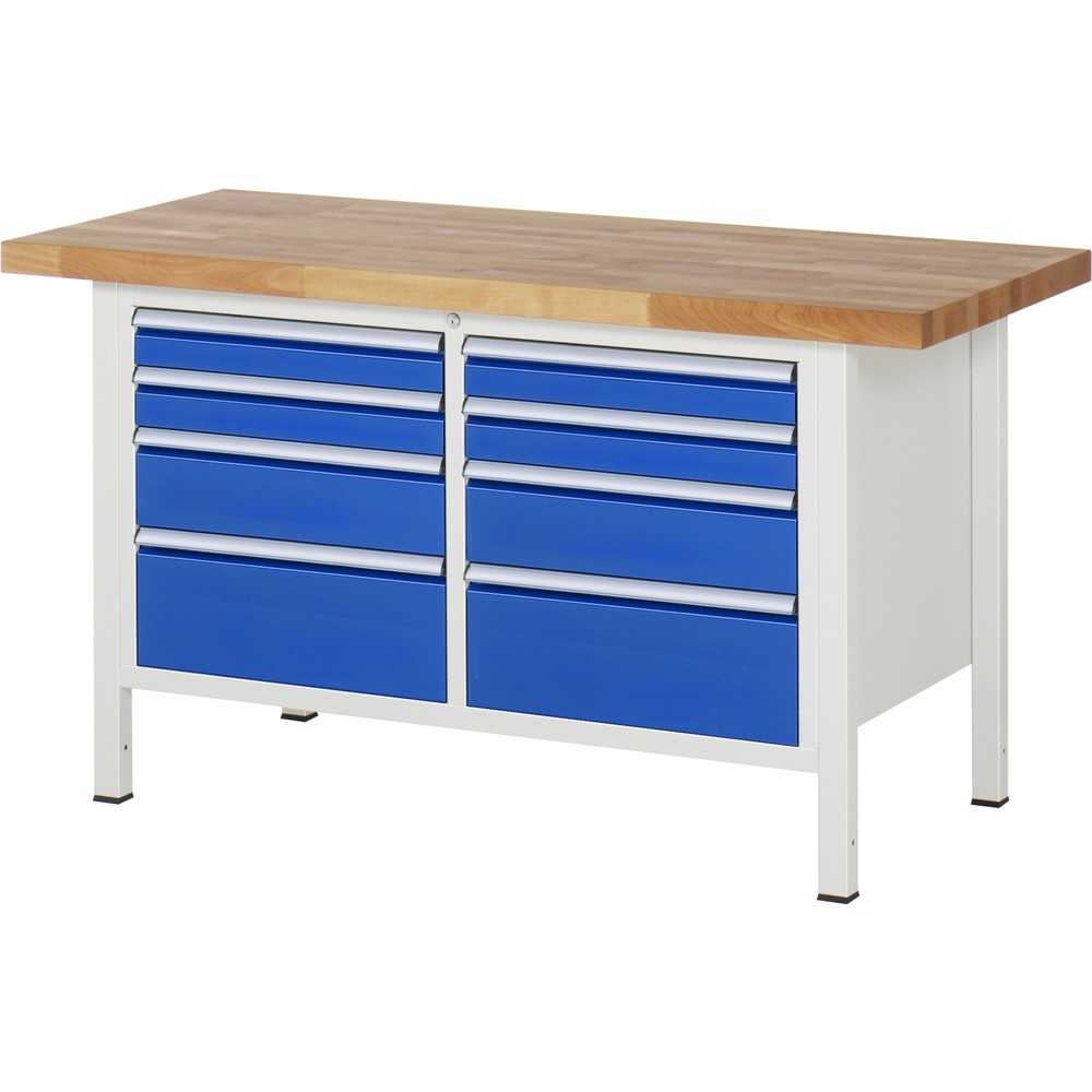 Produktabbildung Nr. 1: RAU Établi série 8000, 1 double caisson, HxlxP 840-1 040 x 1 500 x 700 mm, 8 tiroirs extractibles à 90 % 4 x 90, 2 x 150, 2 x 210 mm, capacité de charge des tiroirs 100 kg