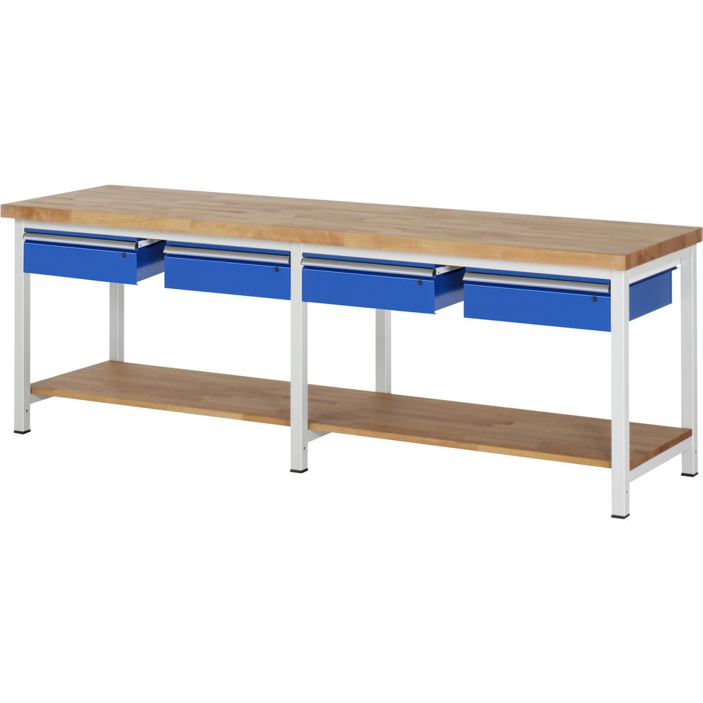 Produktabbildung Nr. 1: RAU Établi série 8000, HxlxP 840 x 2 500 x 700 mm, 4 tiroirs, 1 tablette en hêtre massif profondeur 557 mm