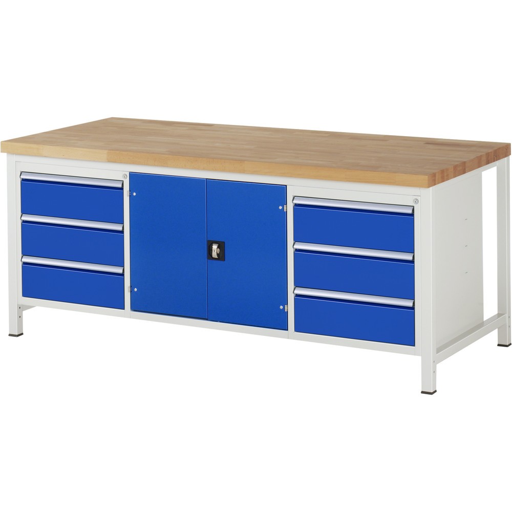 Produktabbildung Nr. 1: RAU Établi série 8000, 1 caisson triple, 1 tablette, 1 porte battante, HxlxP 840-1 040 x 2 000 x 900 mm, 6 tiroirs extractibles à 100 % 6 x 180 mm