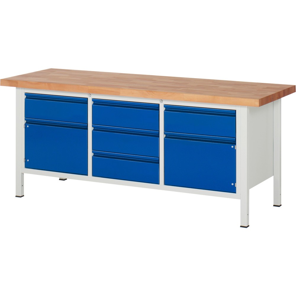 Produktabbildung Nr. 1: RAU Établi série 8000, 1 caisson triple, 2 portes battantes, HxlxP 840-1 040 x 2 000 x 700 mm, 5 tiroirs, poignée intégrée